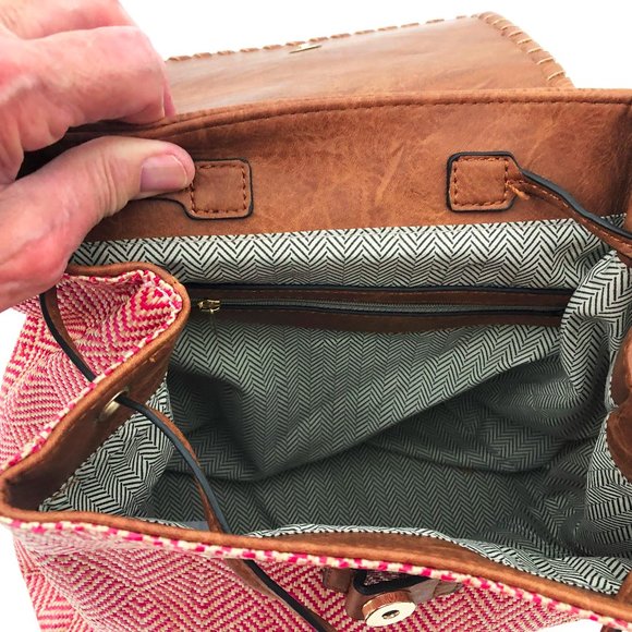 Jen and Co. Saffron Back Pack 12x12x6 in. Vegan Leather Red & Natural Color - Picture 5 of 6